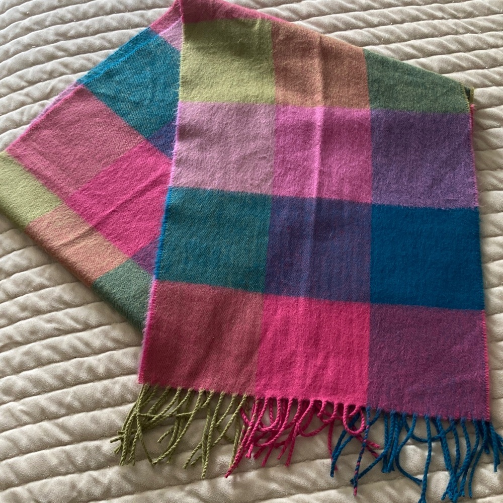 Colorful Plaid Scarf with Fringe